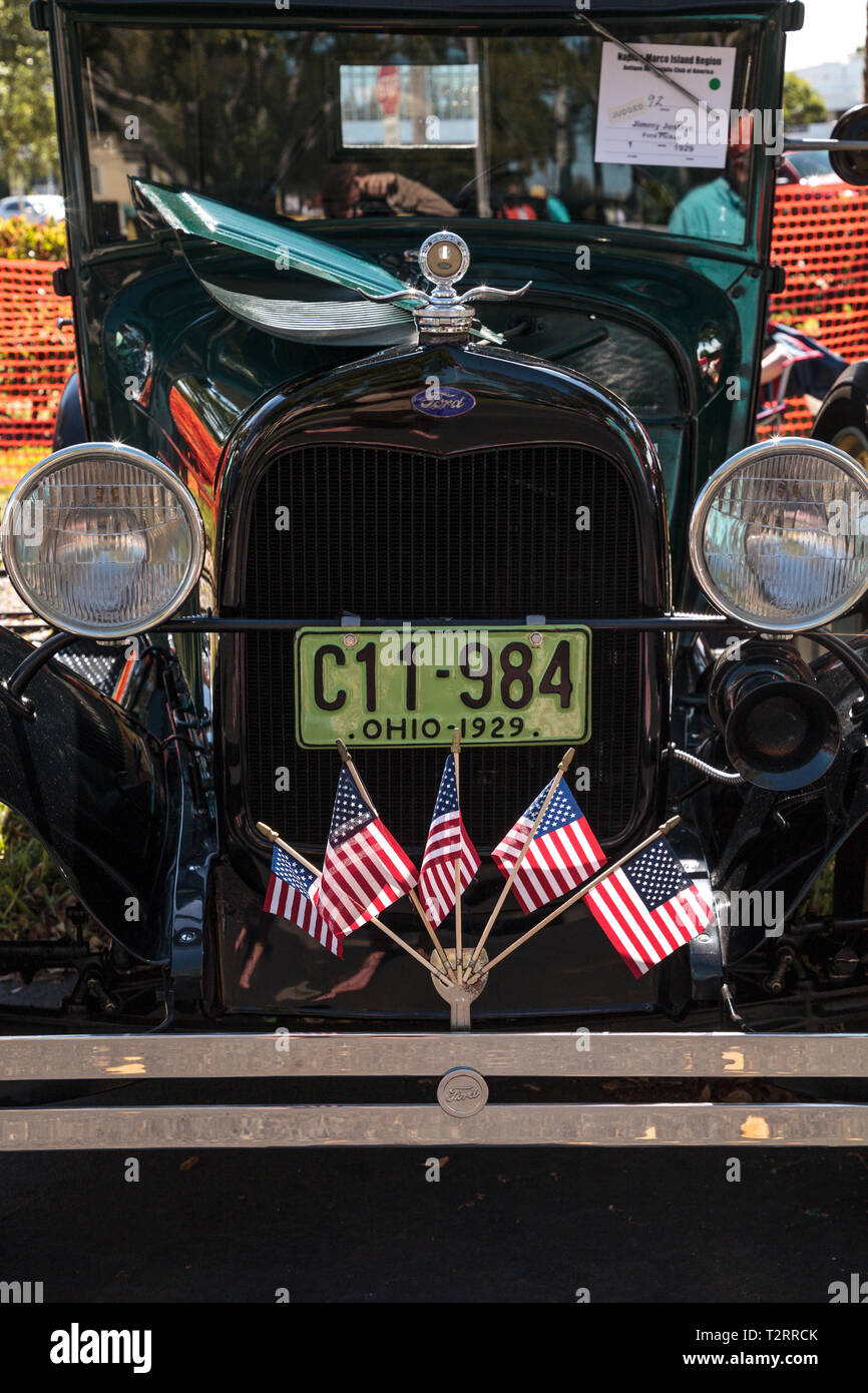 Naples, Florida, USA – March 23,2019: Black 1929 Ford Pickup at the 32nd Annual Naples Depot Classic Car Show in Naples, Florida. Editorial only. Stock Photo