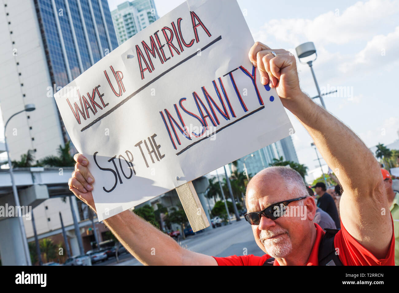 Miami Florida,Biscayne Boulevard,TEA tax party,protest,anti,government,Republican Party,right,sign,protester,free speech,opinion,dissent,man men male, Stock Photo