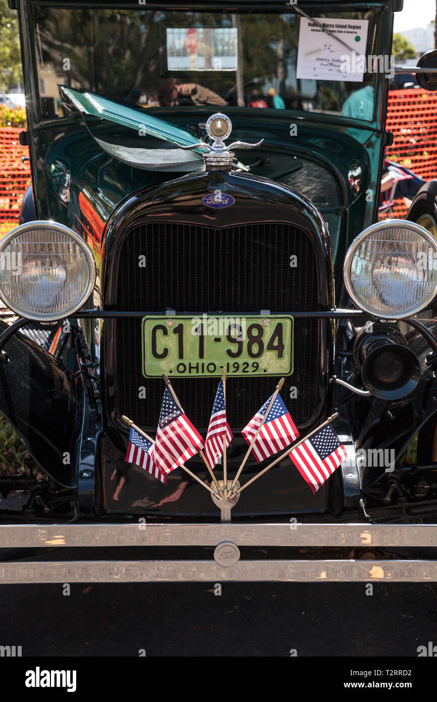 Naples, Florida, USA – March 23,2019: Black 1929 Ford Pickup at the 32nd Annual Naples Depot Classic Car Show in Naples, Florida. Editorial only. Stock Photo