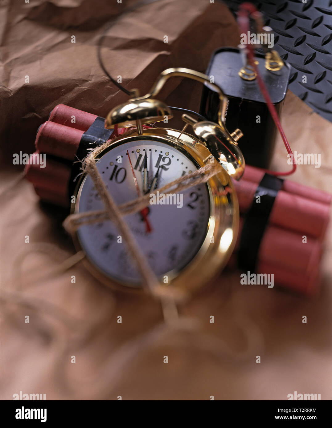 Time bomb made of dynamite and alarm clock still life Stock Photo
