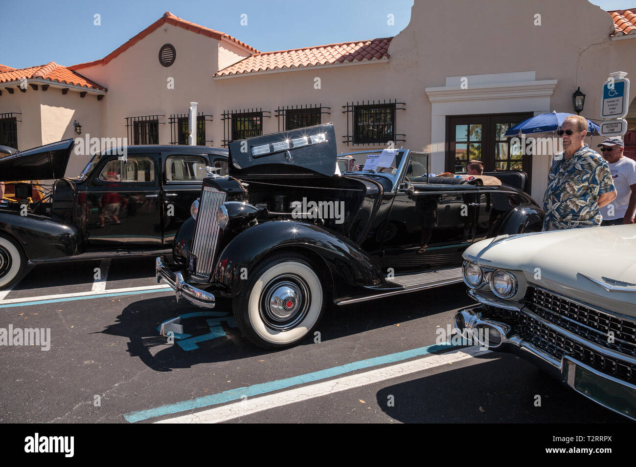 Naples, Florida, USA – March 23,2019: Black 1937 Packard 120 at the 32nd Annual Naples Depot Classic Car Show in Naples, Florida. Editorial only. Stock Photo