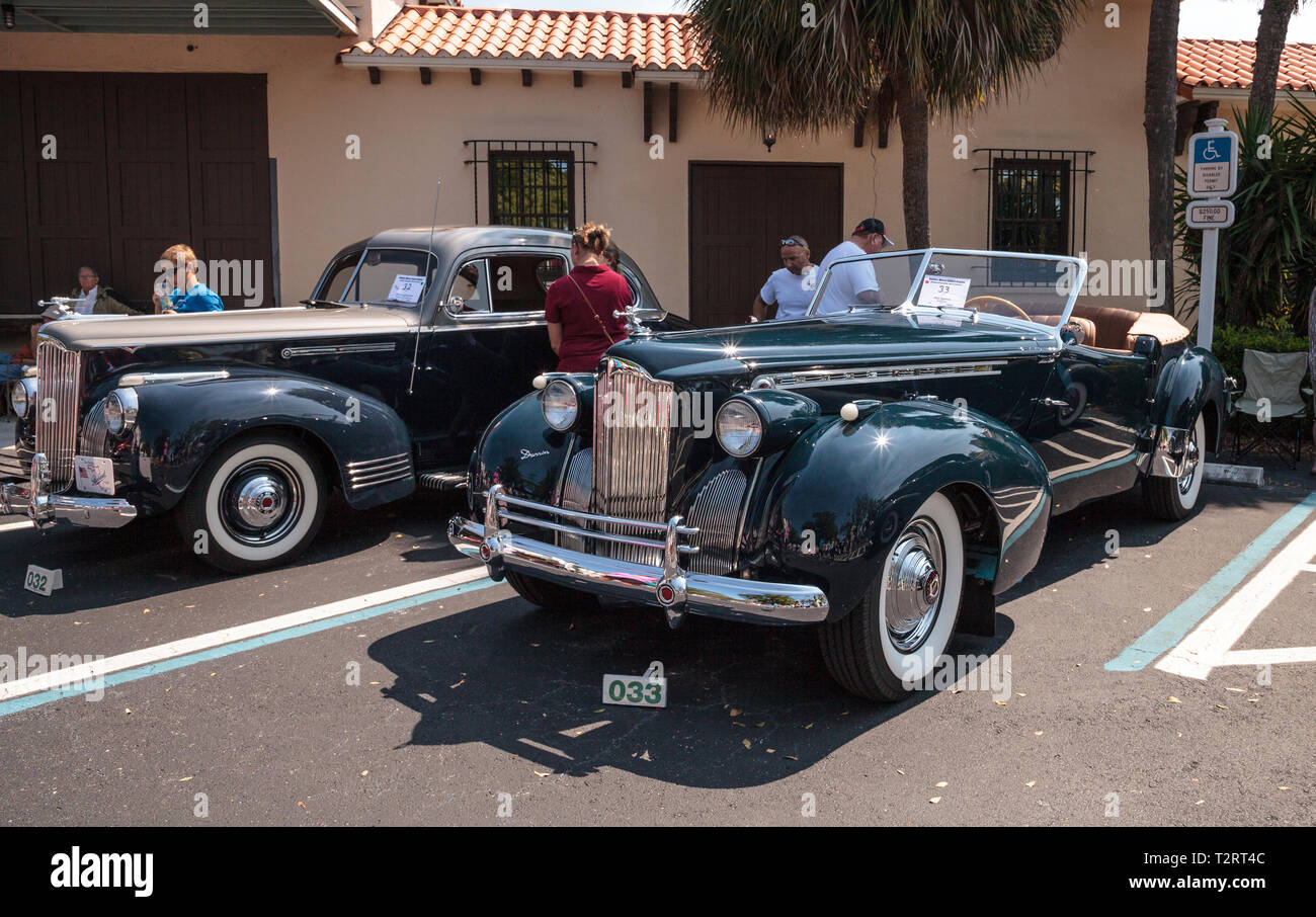 Naples, Florida, USA – March 23,2019: Black 1940 Packard at the 32nd Annual Naples Depot Classic Car Show in Naples, Florida. Editorial only. Stock Photo