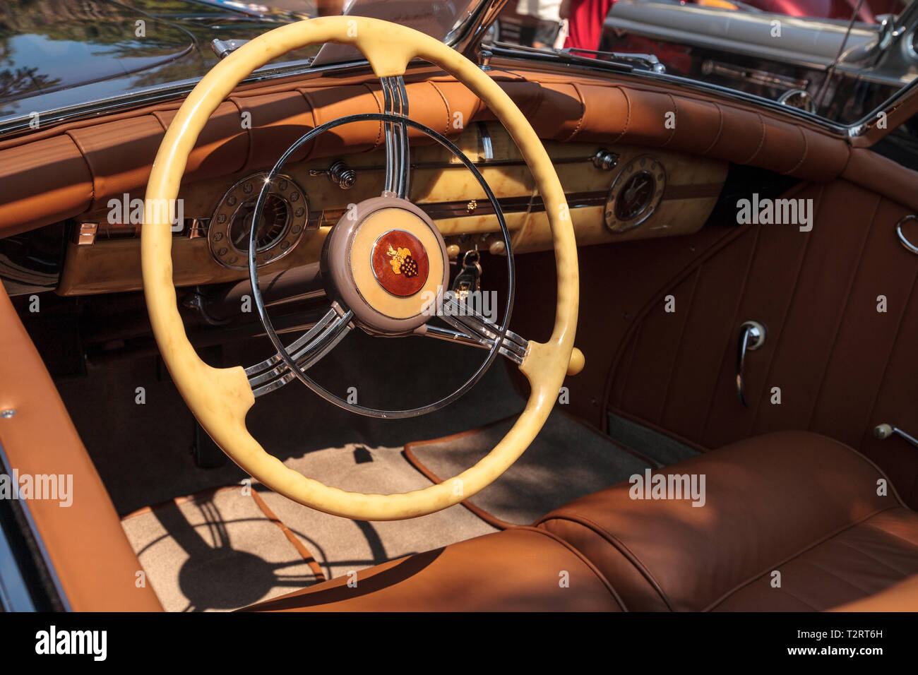 Naples, Florida, USA – March 23,2019: Black 1940 Packard at the 32nd Annual Naples Depot Classic Car Show in Naples, Florida. Editorial only. Stock Photo