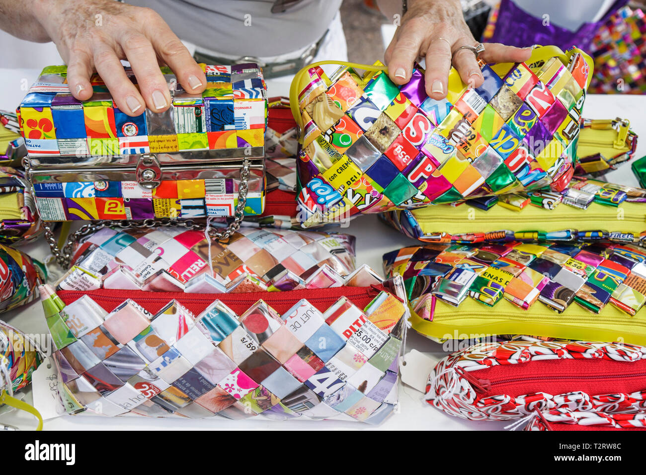 Miami Florida,Bayfront Park,Miami Dade,Miami Goin' Green,eco friendly,Earth Day celebration,green recycle,recycling,handbags purses pocketbookx,access Stock Photo