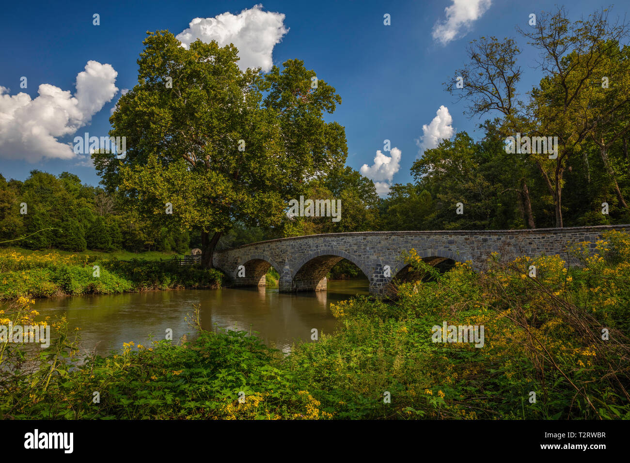 Historic Burnside Bridge over Antietam Creek, site of Civil War battle,  Antietam National Battlefield, Sharpsburg, Maryland Stock Photo