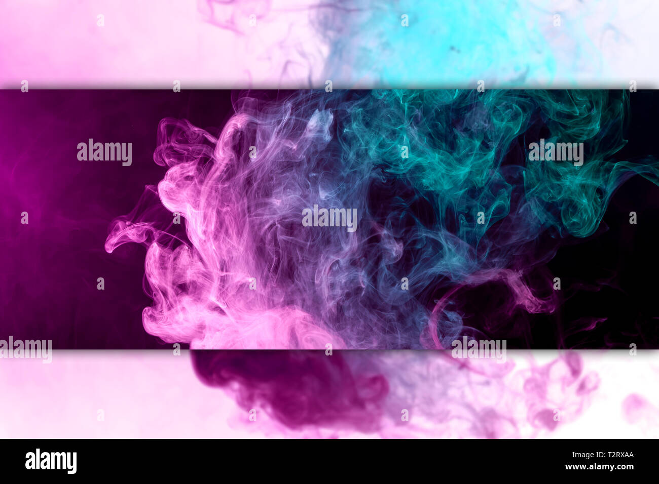 Blue and pink bomb smoke on black and white isolated background Stock ...