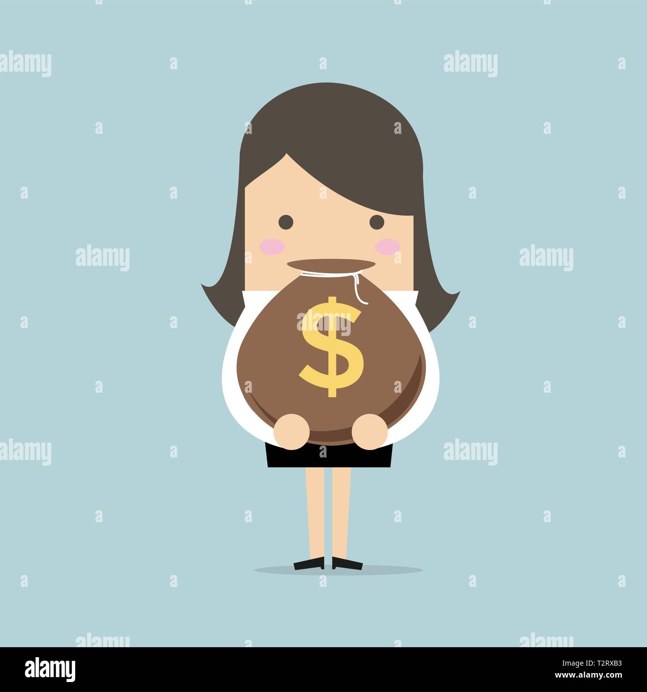 Businesswoman holding a money bag with dollar sign Stock Vector Image ...
