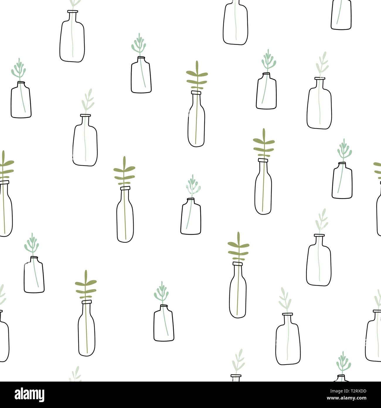 Doodle plants in pots seamless pattern background Stock Vector Image ...