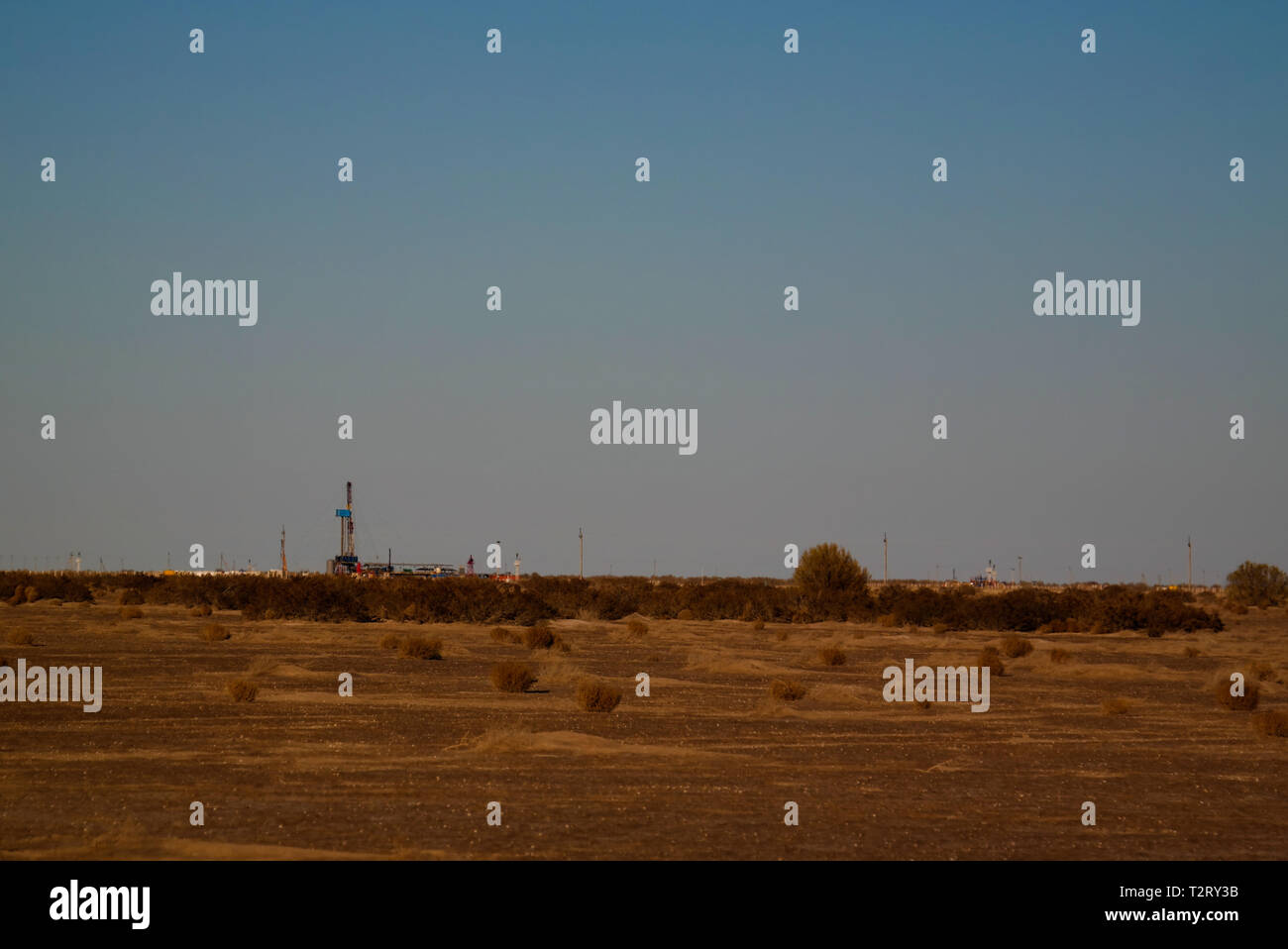 nature gas production at Aralcum desert as a bed of former Aral sea at Karakalpakstan, uzbekistan Stock Photo
