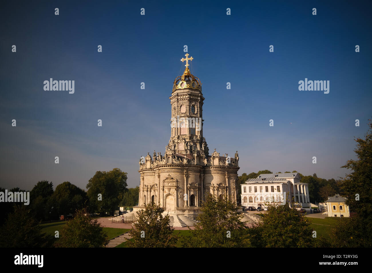 Exterior view to Church of Sign of Blessed Virgin in Dubrovitsy Znamenskaya church in Podolsk Moscow region, Russia Stock Photo