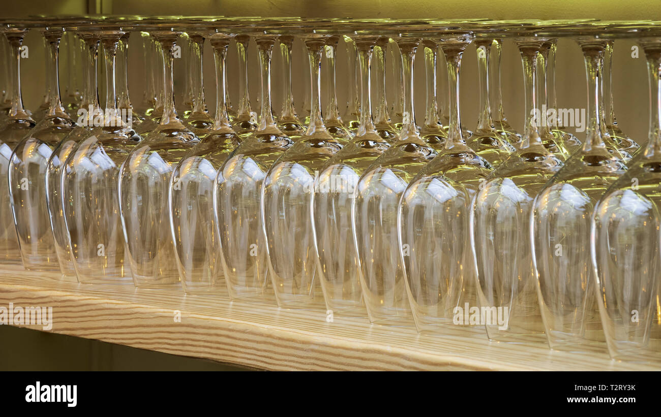 shelf with wine glasses Stock Photo