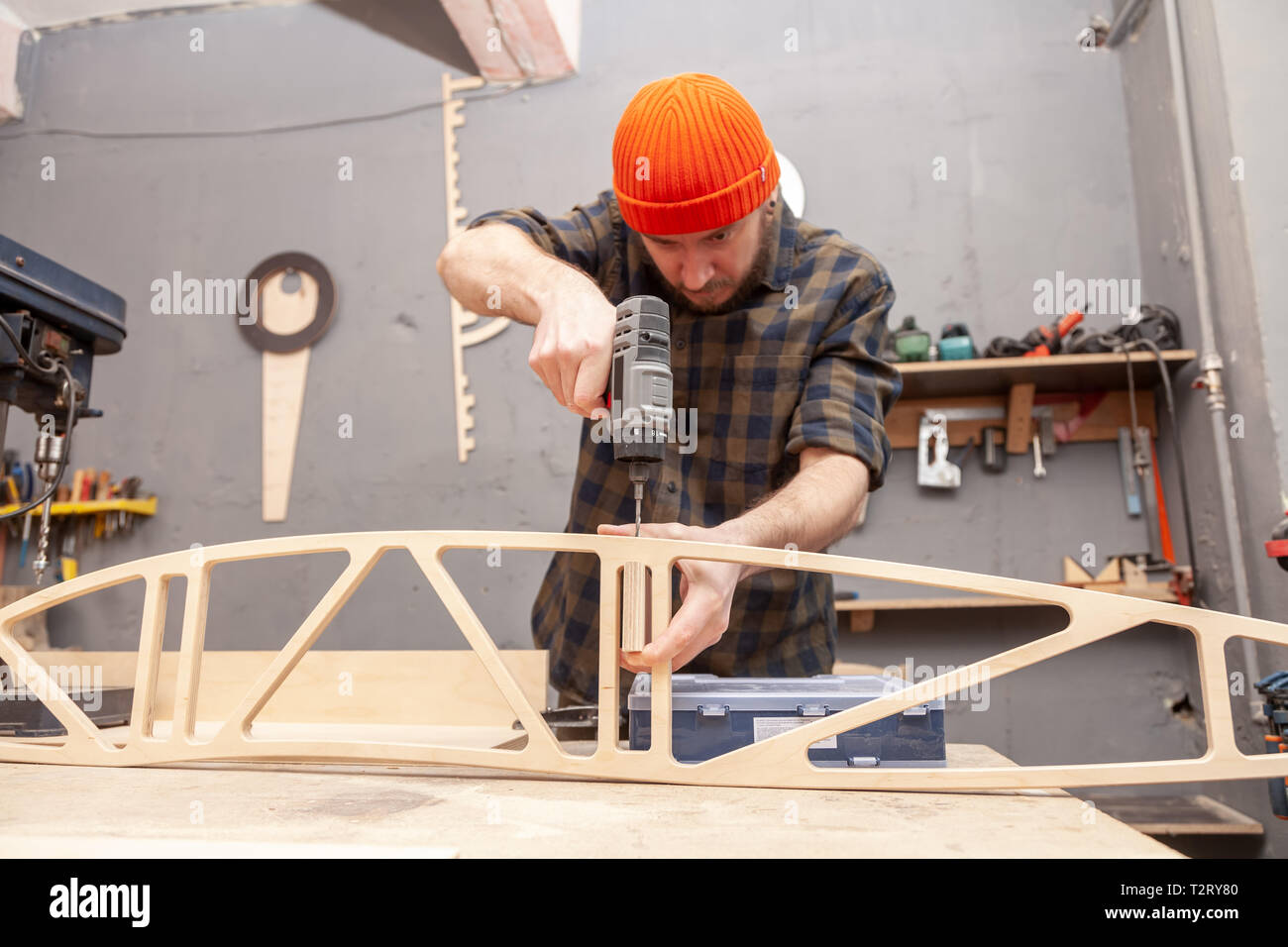 Cabinet Maker Using Tools Working Stock Photos Cabinet Maker