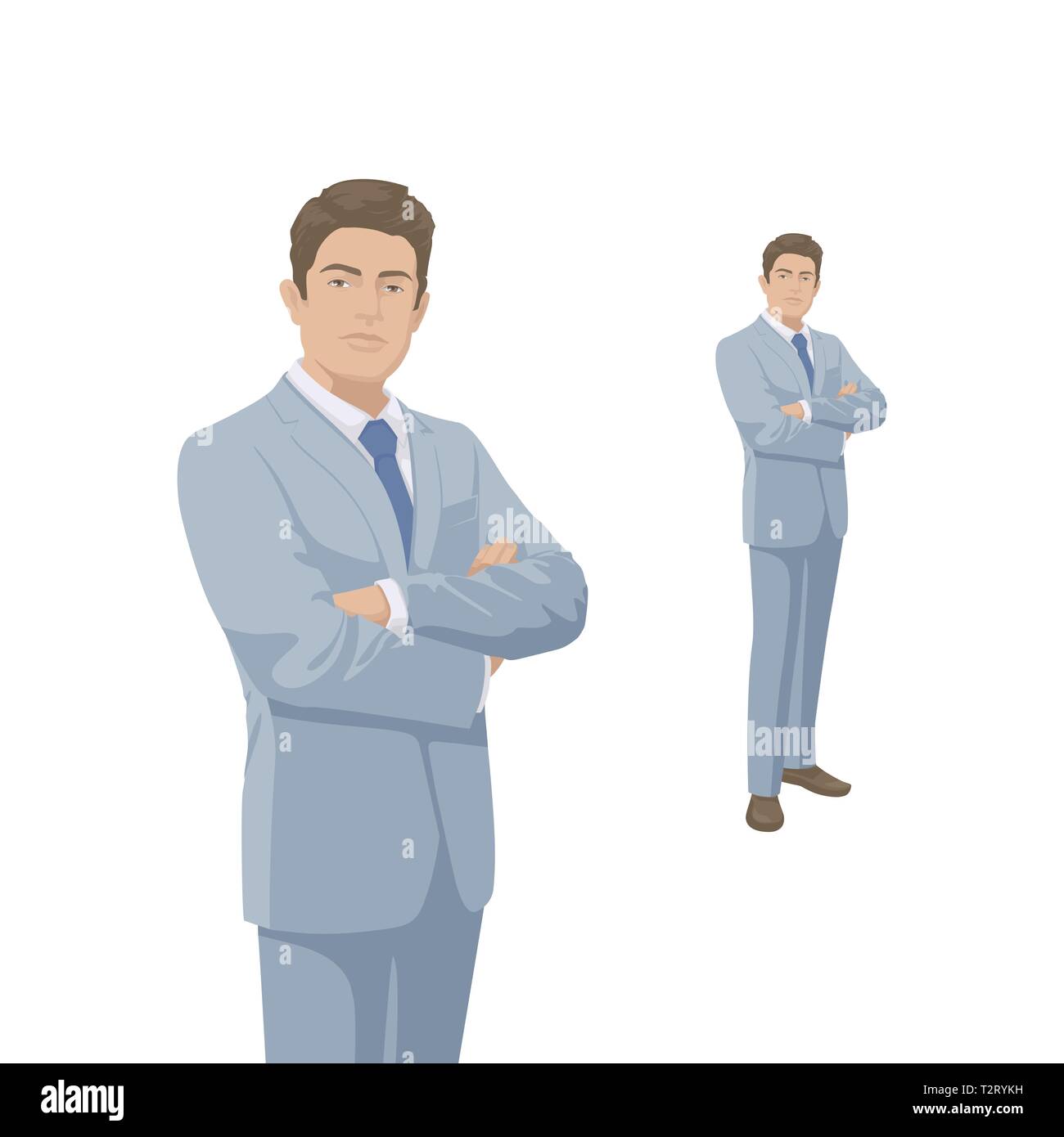 Elegant businessman in blue costume. Boss, manager, businessman. People character. Portrait of Full length. Front view man. Standing Person. Isolated. Stock Vector