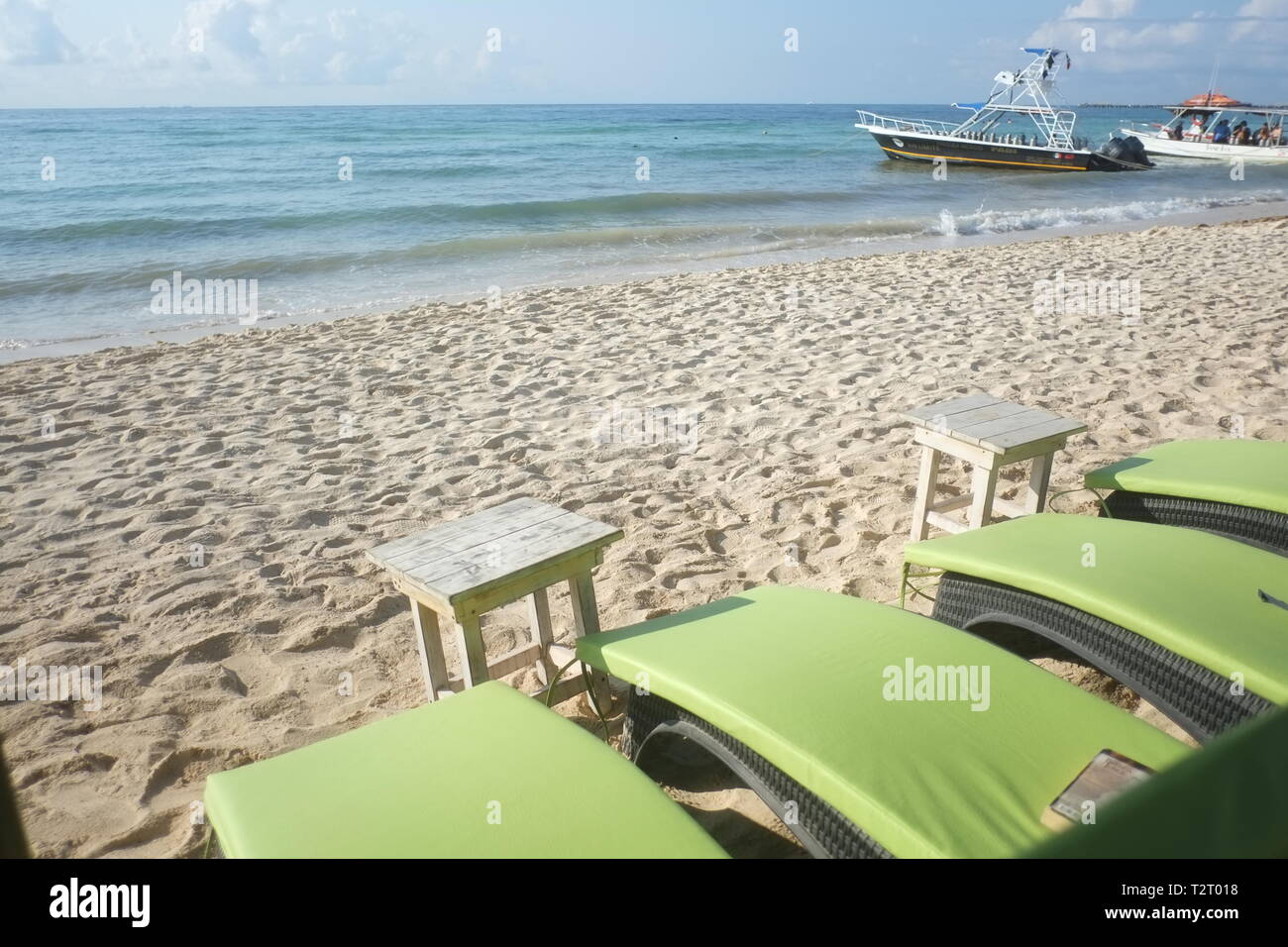 Empty beach with beach chairs, Playa del Carmen, Mexico Stock Photo Alamy