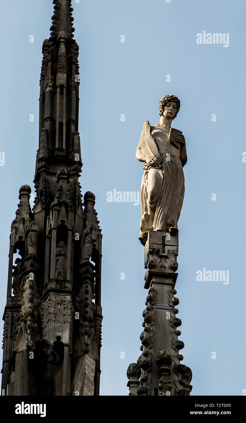 Duomo di Milano, Milan july 2018. Statue on the roof of the Duomo. Stock Photo