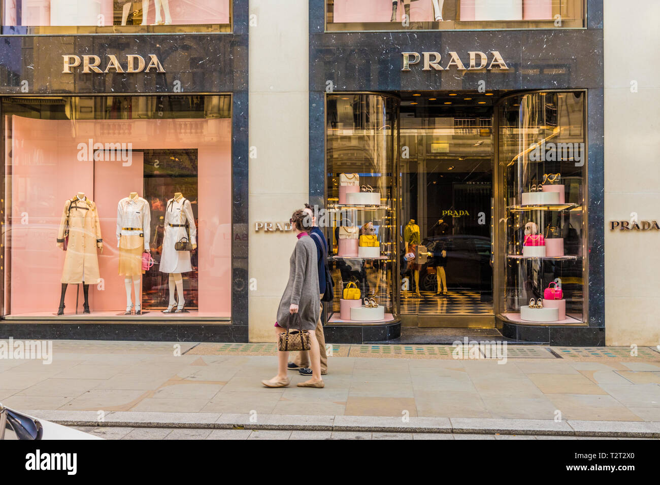 April 2019. London. A view of the Prada store on Bond street in london ...