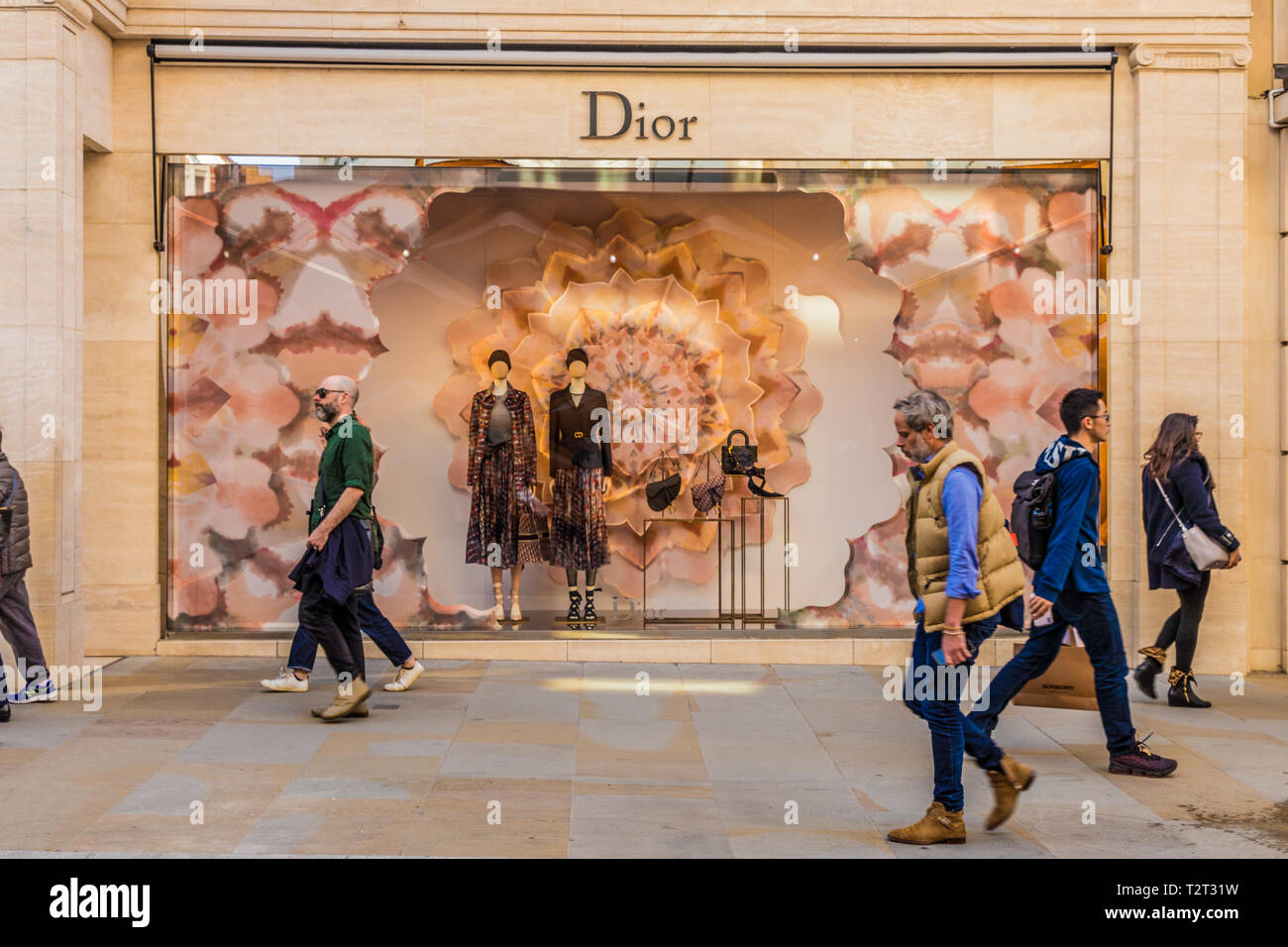 April 2019. London. A view of the Dior store on Bond street in london ...