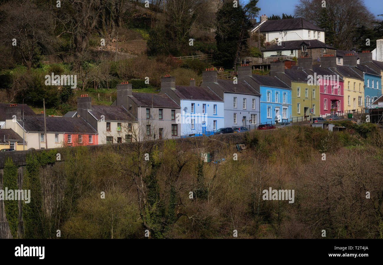 Llandeilo coloured houses Stock Photo