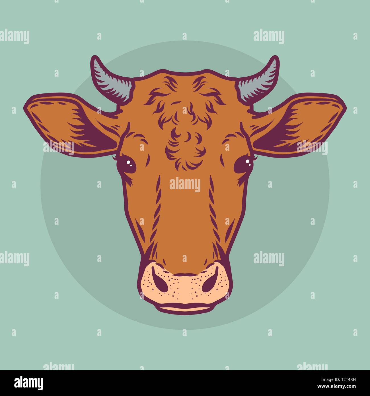 Cow brown head icon. Cartoon nand drawn illustration of brown cow head