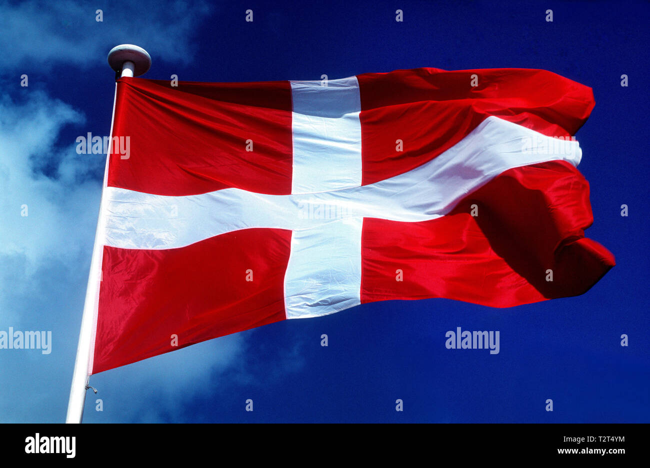 Danish flag waving in the wind Stock Photo