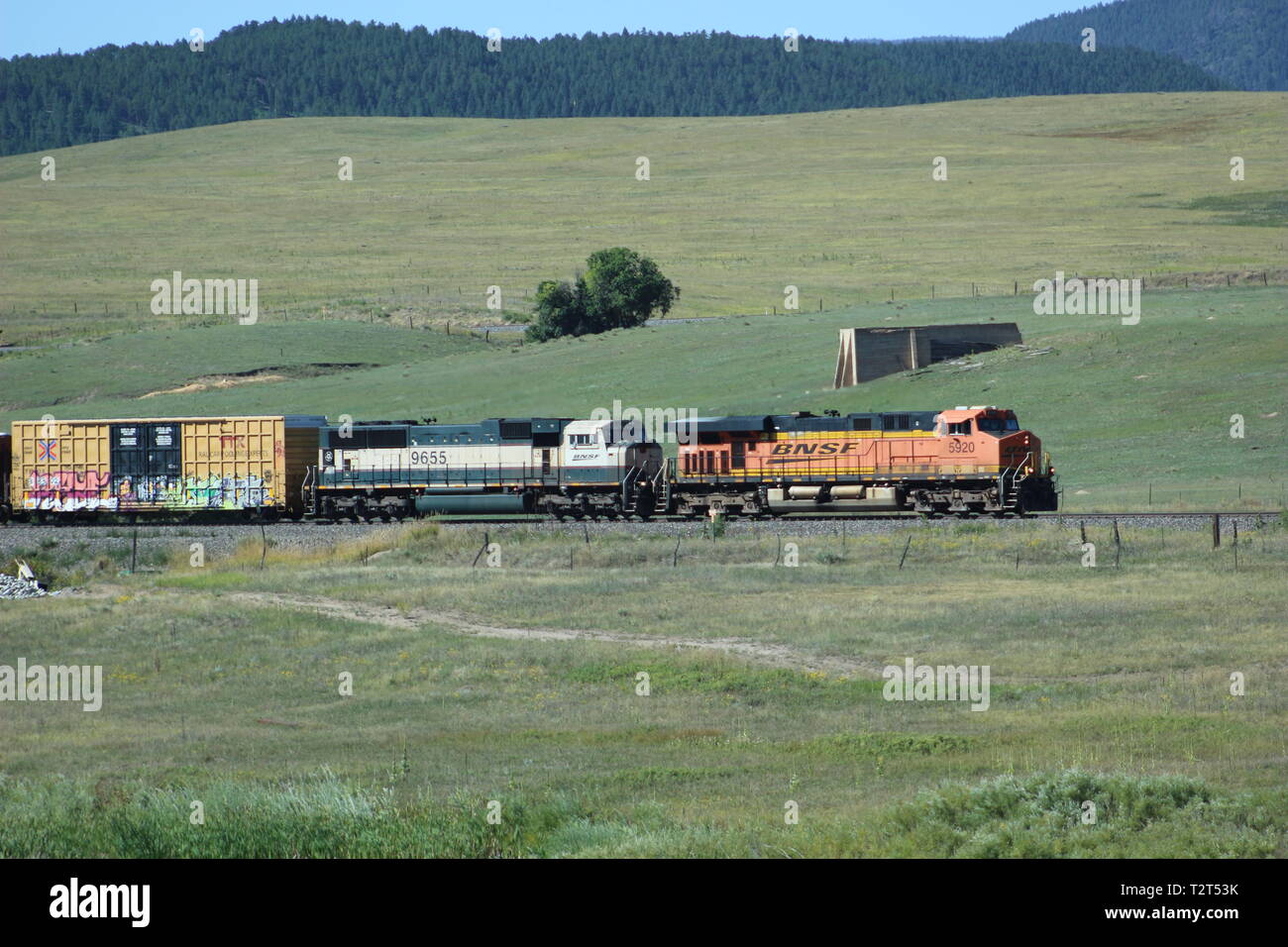 Colorado freight train near Castle Rock Stock Photo