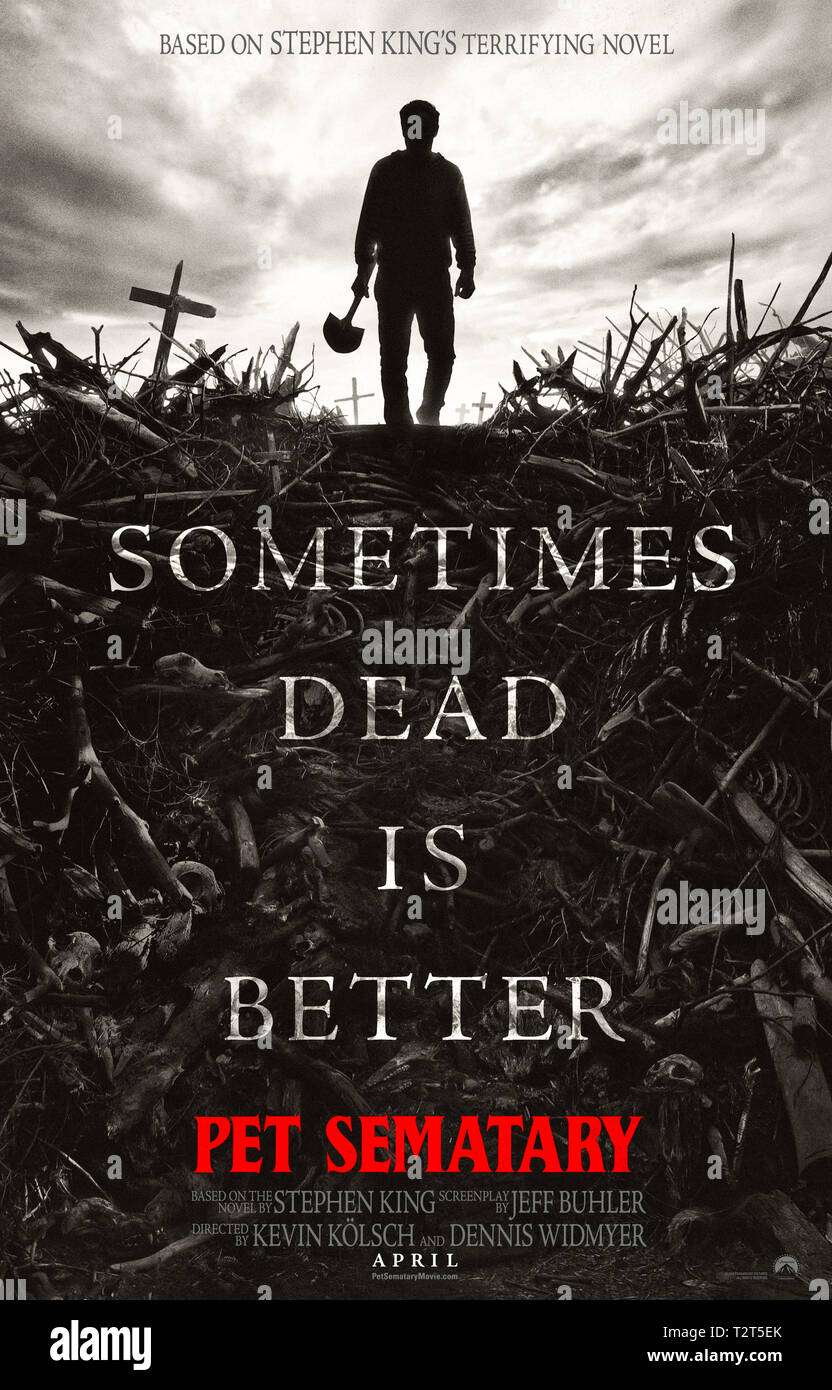 Pet Sematary (2019) directed by Kevin Kölsch and Dennis Widmyer and starring Jason Clarke, Amy Seimetz and John Lithgow. Horror remake based on a Stephen King novel about a burial ground where the dead are resurrected. Stock Photo