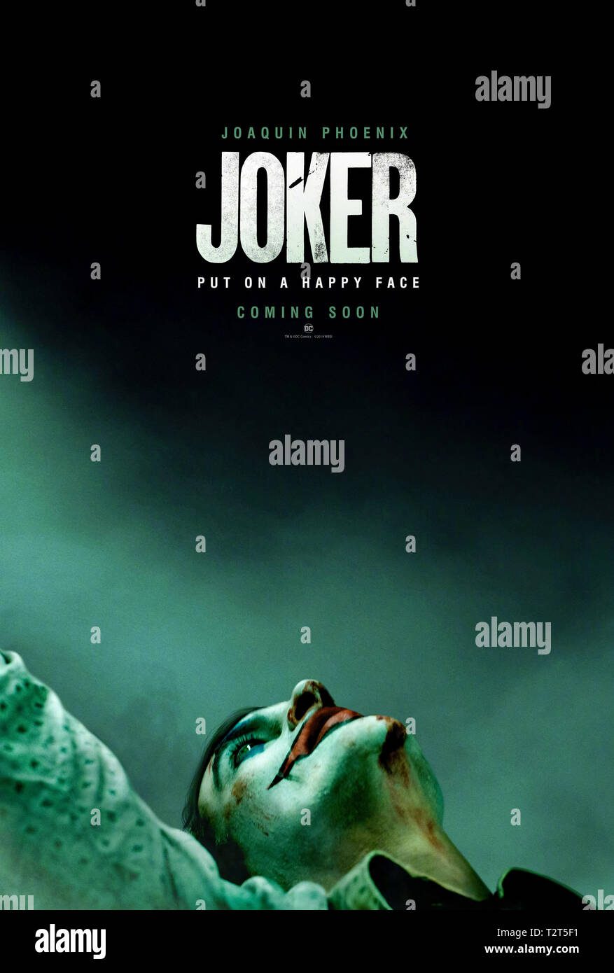 Joker (2019) directed by Todd Phillips and starring Joaquin Phoenix, Zazie Beetz and Robert De Niro. Spin off film about a comedian who goes mad and turns into a psychopath. Stock Photo