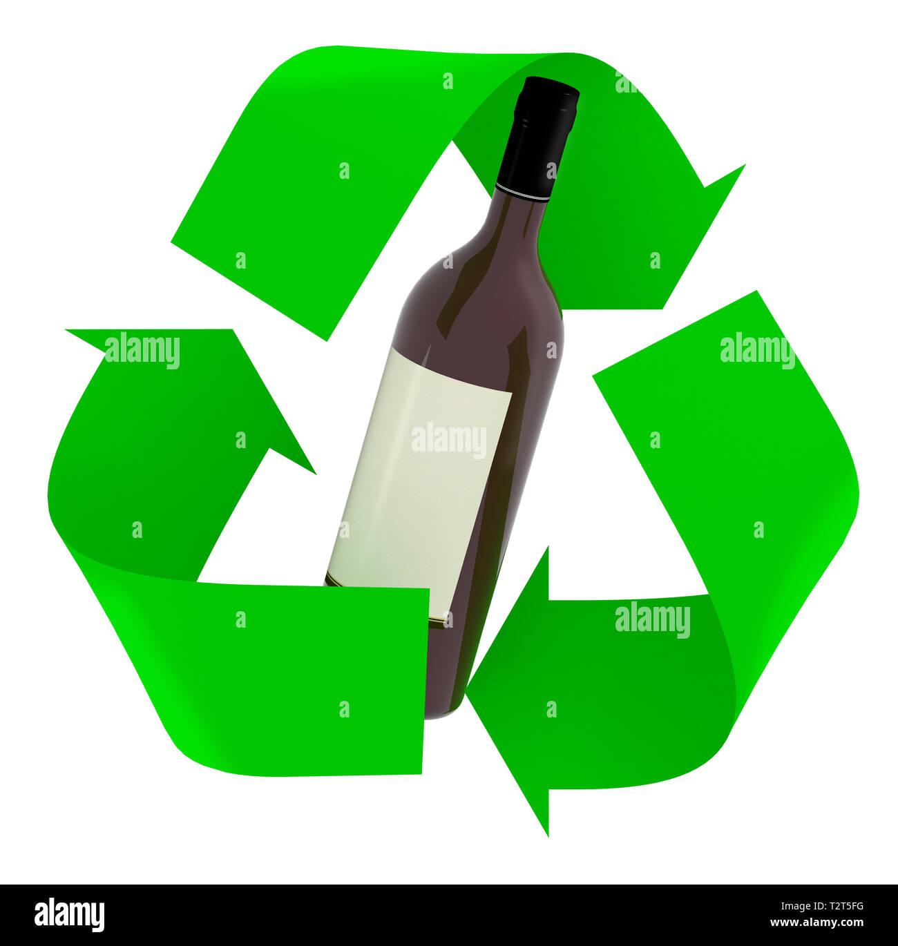 green recycle symbol with wine glass bottle inside, isolated 3d