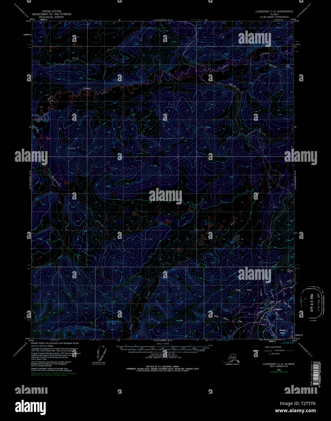 USGS TOPO Map Alaska AK Livengood - Usgs Topo Map Alaska Ak Livengood C 4 357133 1952 63360 Inverted Restoration T2T5TK 