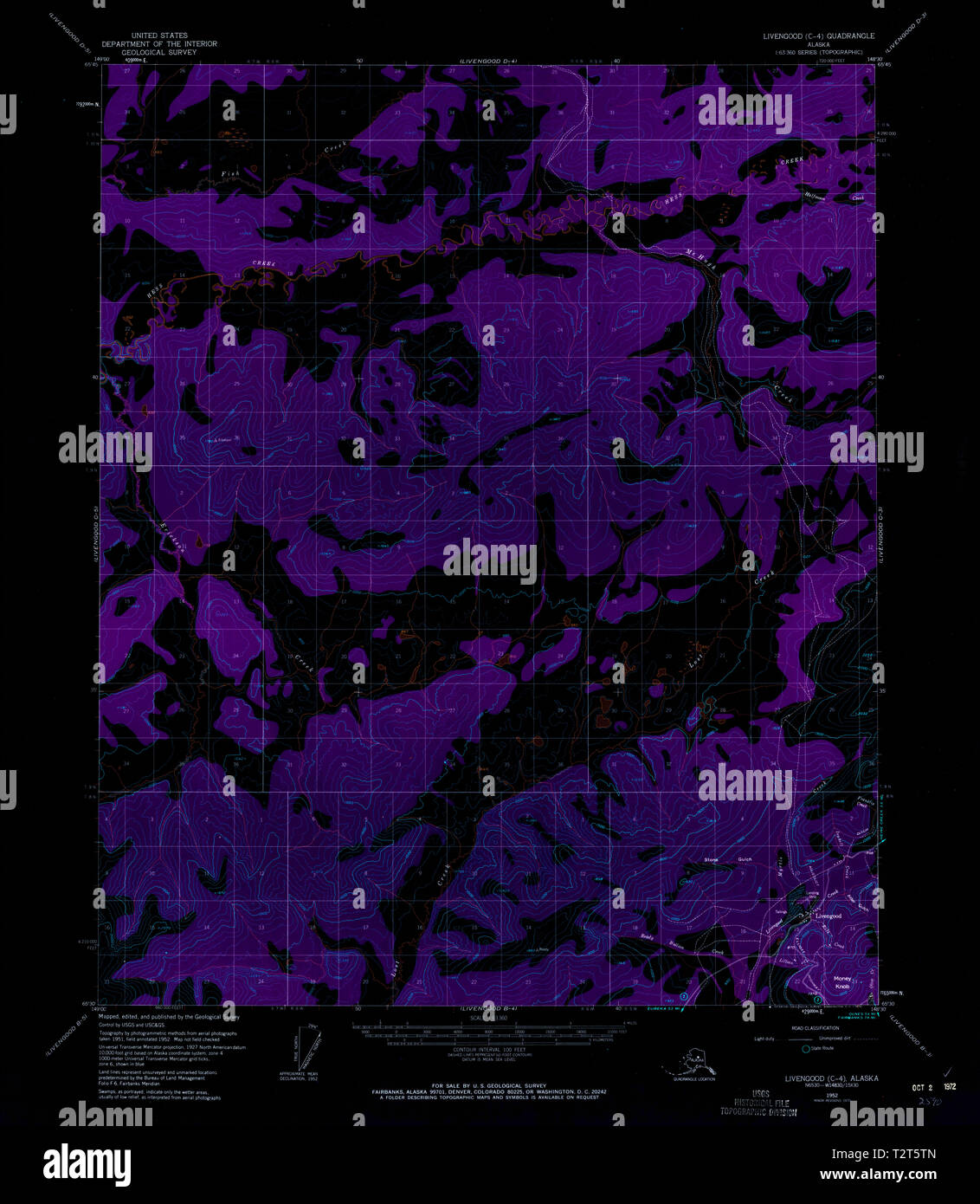 USGS TOPO Map Alaska AK Livengood - Usgs Topo Map Alaska Ak Livengood C 4 357134 1952 63360 Inverted Restoration T2T5TN 