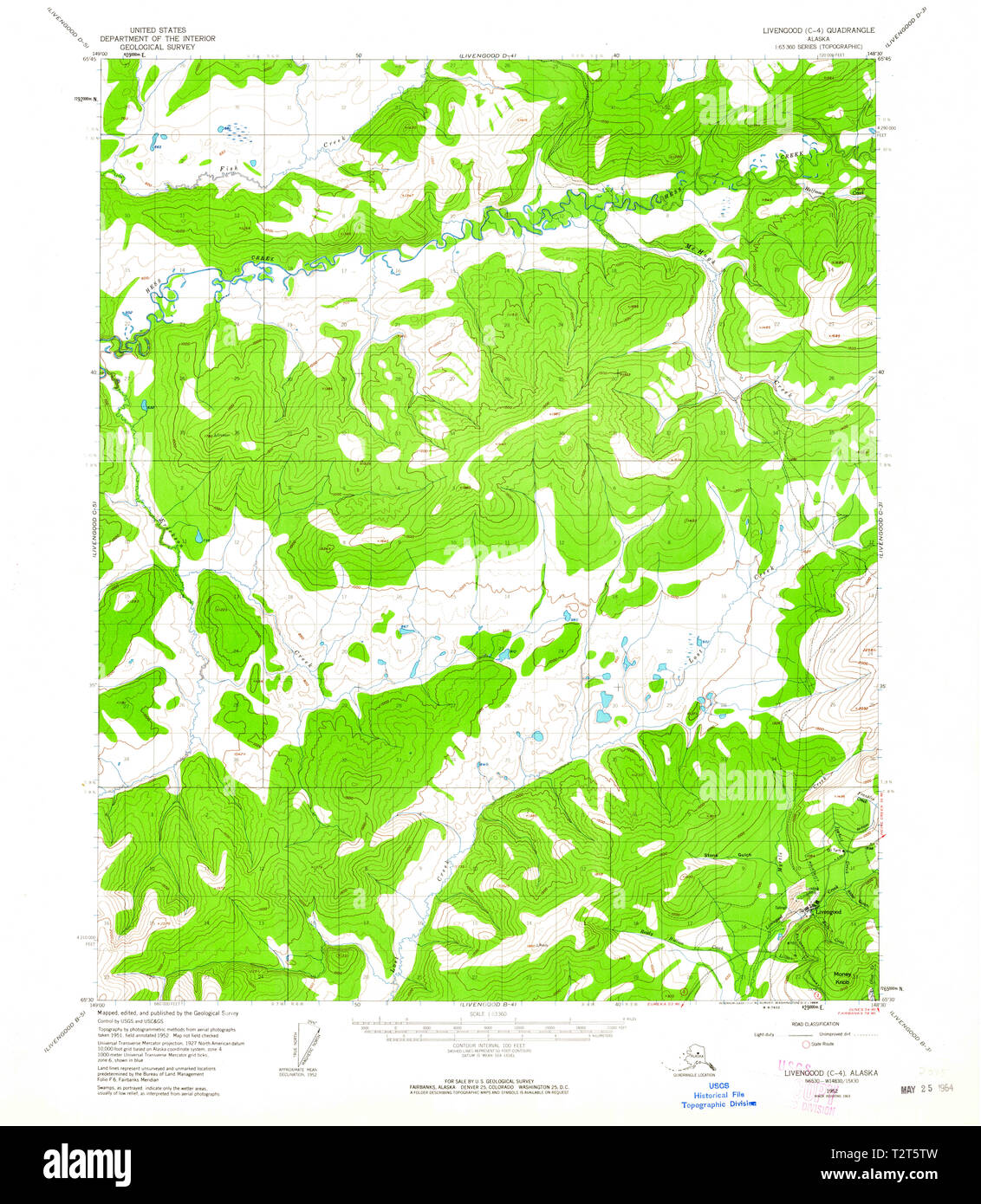 USGS TOPO Map Alaska AK Livengood - Usgs Topo Map Alaska Ak Livengood C 4 357135 1952 63360 Restoration T2T5TW 