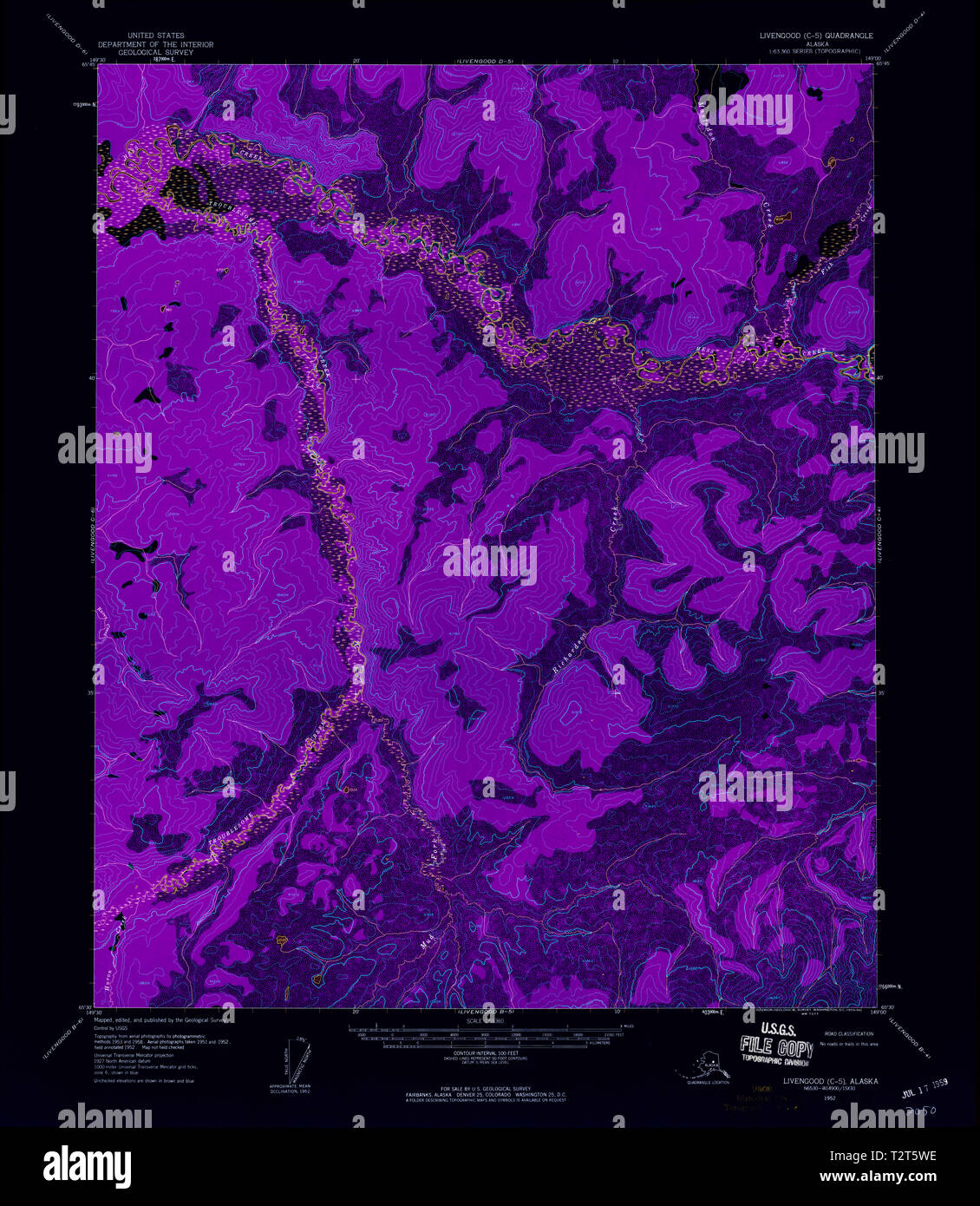 USGS TOPO Map Alaska AK Livengood - Usgs Topo Map Alaska Ak Livengood C 5 357141 1952 63360 Inverted Restoration T2T5WE 