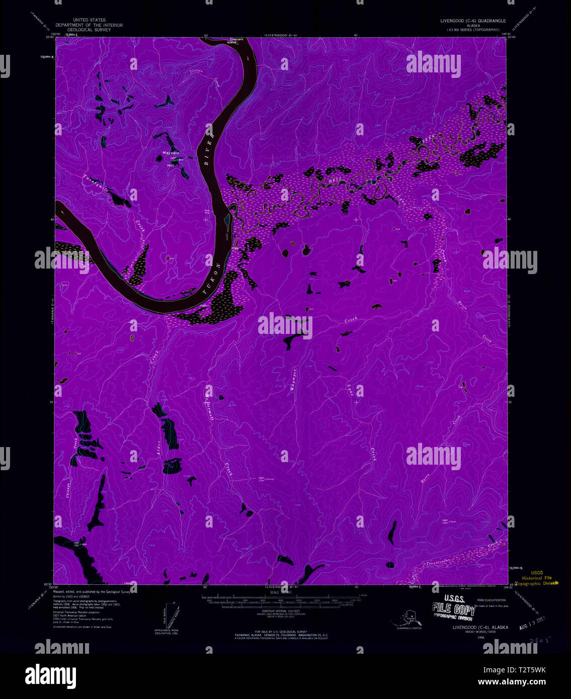 USGS TOPO Map Alaska AK Livengood - Usgs Topo Map Alaska Ak Livengood C 6 357143 1956 63360 Inverted Restoration T2T5WK 