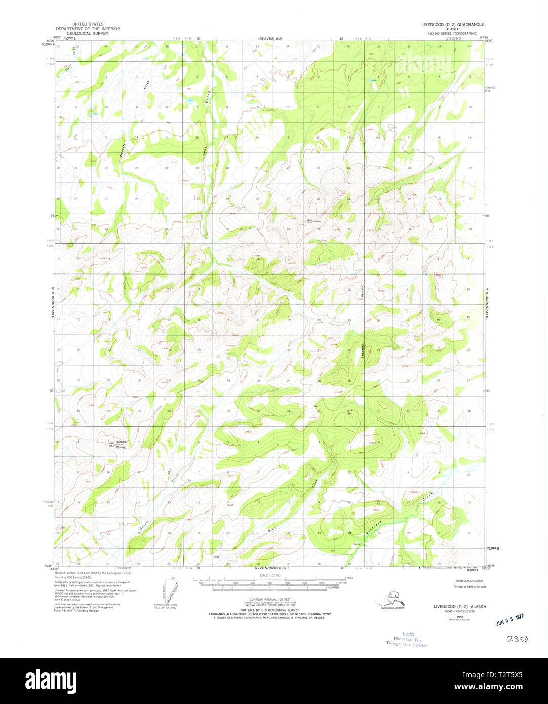 USGS TOPO Map Alaska AK Livengood - Usgs Topo Map Alaska Ak Livengood D 2 357148 1952 63360 Restoration T2T5X5 
