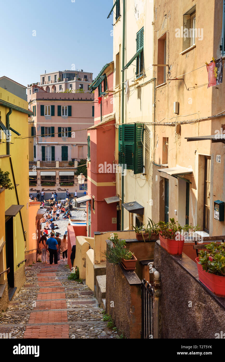 Genoa, Italy October 14, 2018 Narrow street in Boccadasse is small