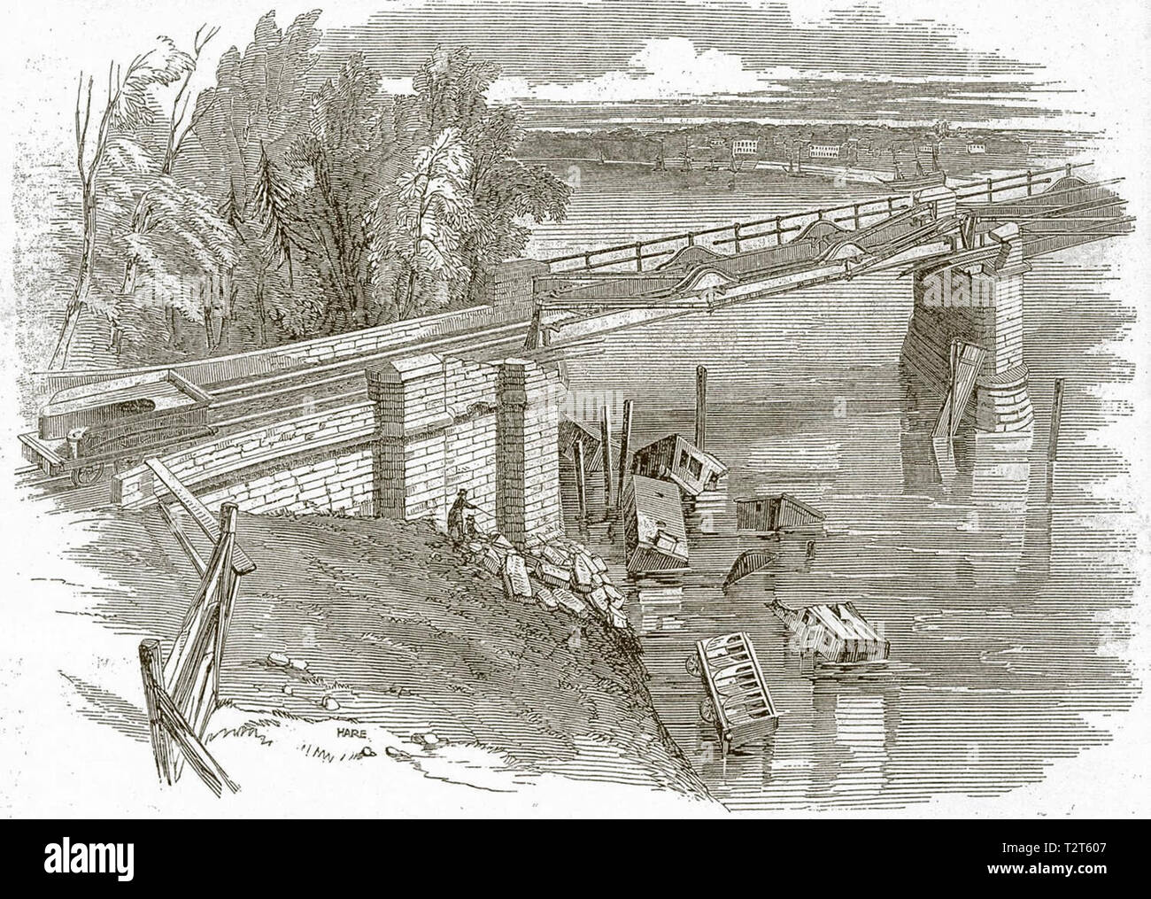 The Illustrated London News etching of Dee bridge disaster, 1847 Stock Photo