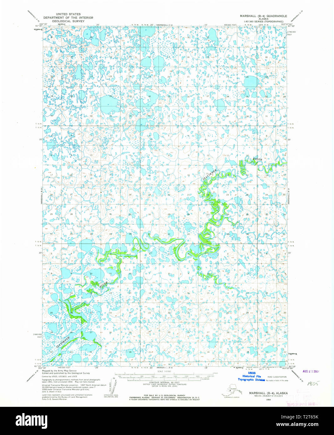 USGS TOPO Map Alaska AK Marshall - Usgs Topo Map Alaska Ak Marshall B 4 357215 1954 63360 Restoration T2T65K 