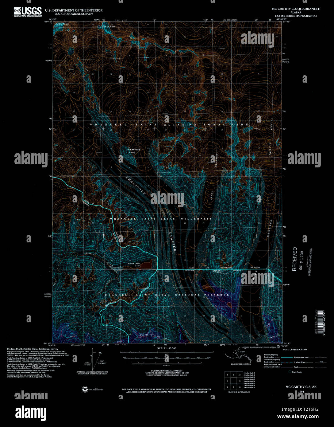 USGS TOPO Map Alaska AK McCarthy C6 357325 1993 63360 Inverted