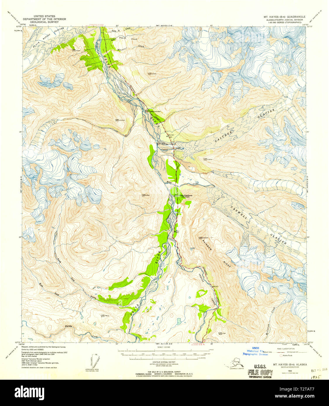 USGS TOPO Map Alaska AK Mount Hayes B-4 357649 1954 63360 Restoration ...