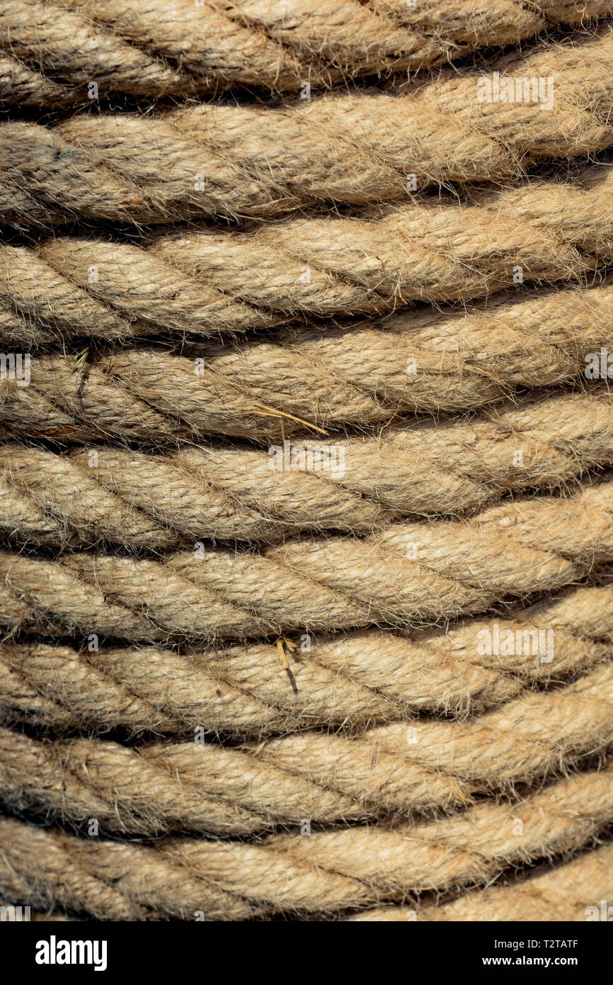 inen rope in view as a thread background Stock Photo