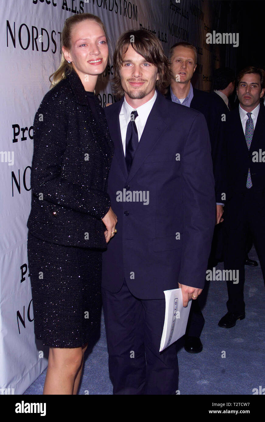 NEW YORK, NY. October 02, 2000: Actress UMA THURMAN & actor husband ETHAN  HAWKE at the Tomorrow Is Tonight gala in New York to raise funds for  Project A.L.S. (Amyotrophic Lateral Sclerosis).