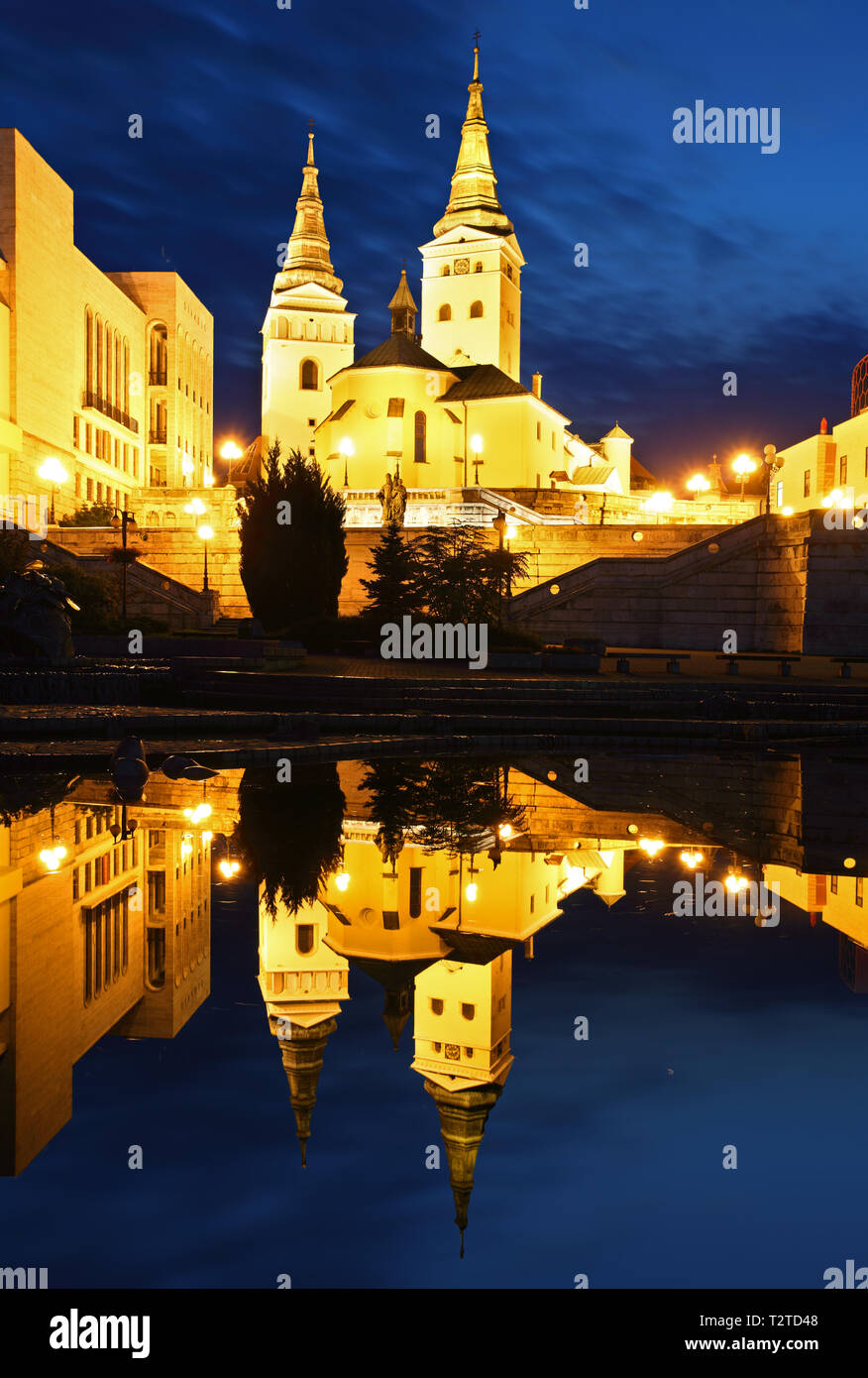 Zilina - Trinity Cathedral, Slovakia at night Stock Photo