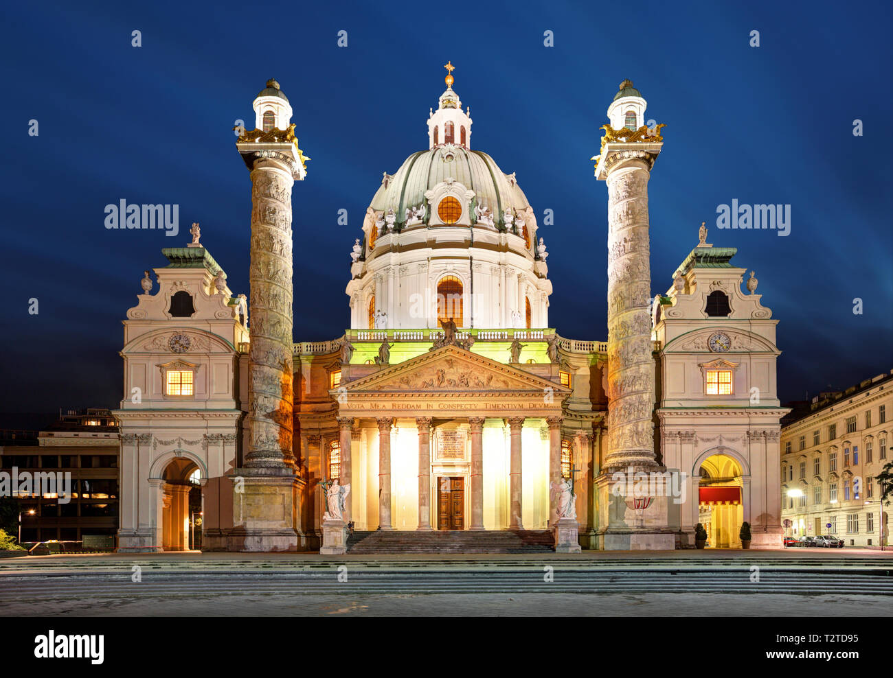 Vienna at night - St. Charles's Church - Austria Stock Photo