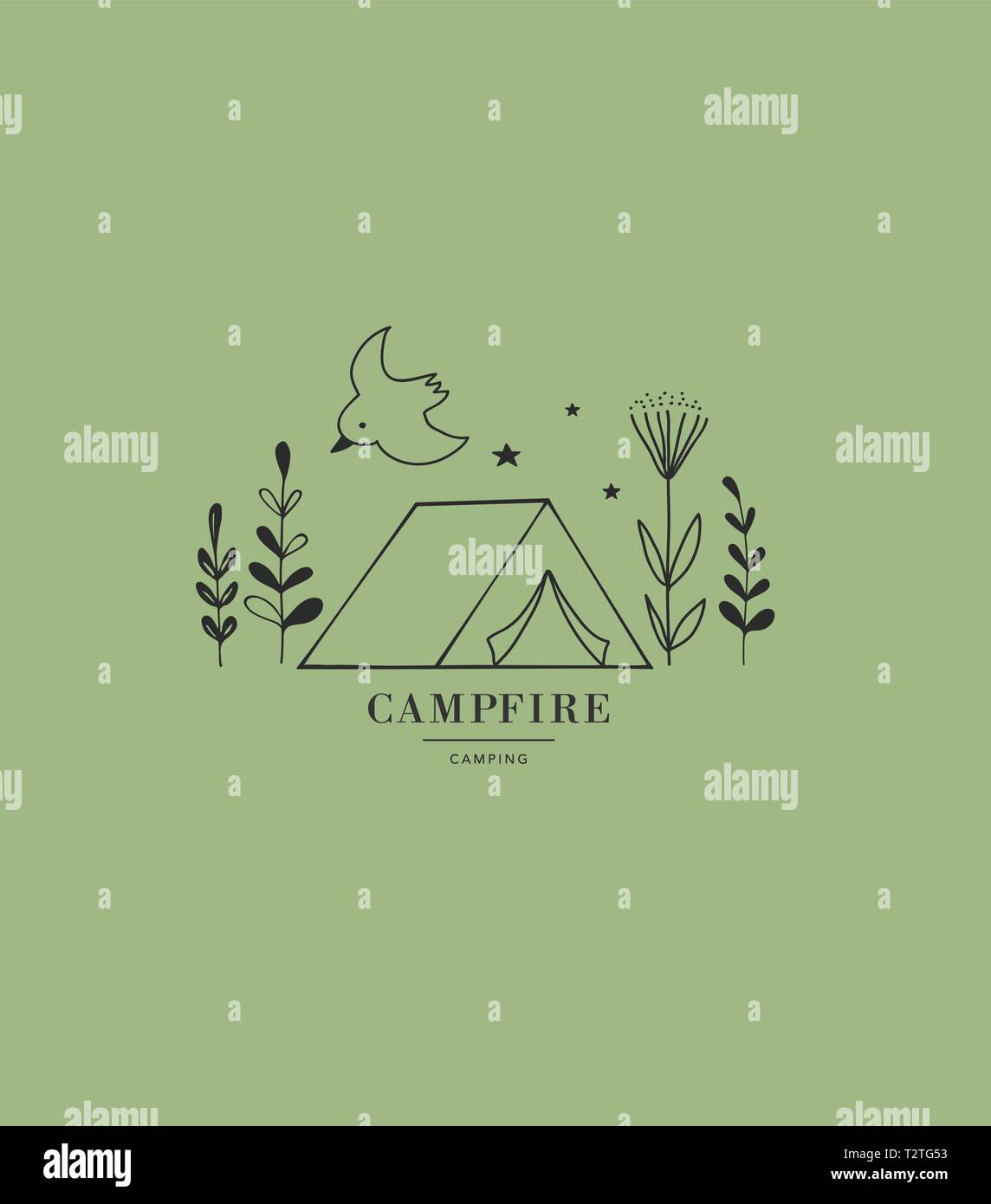 Hand drawn tent, camping logo, icon. Vector illustration Stock Vector