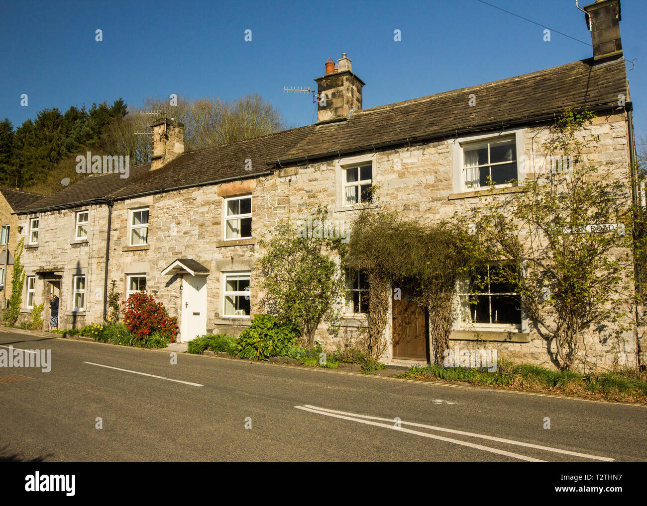 Row of beautiful old cottages from Ashford in the Water, Derbyshire