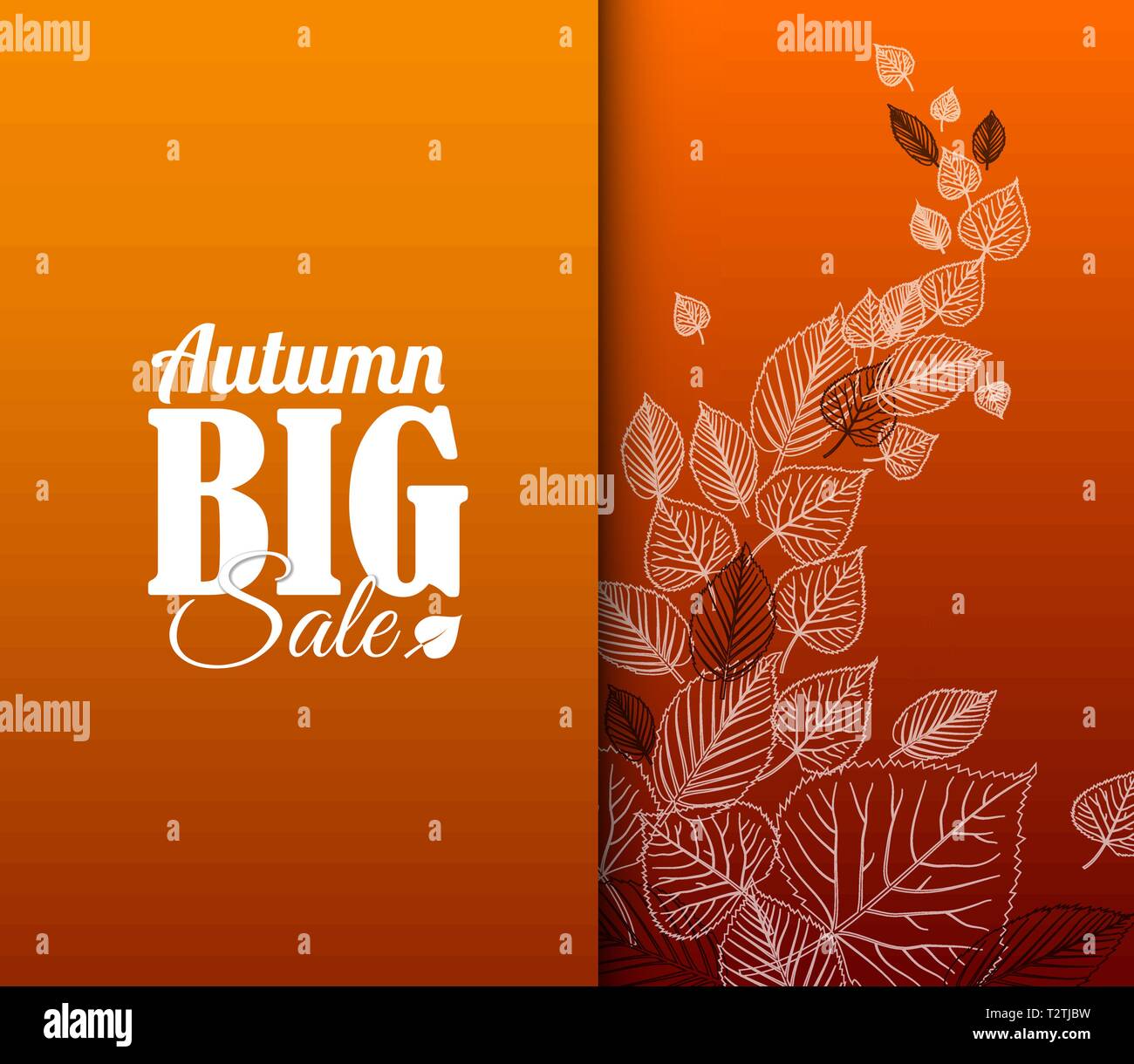 Autumn sale vector retro poster with white leafs silhouettes Stock