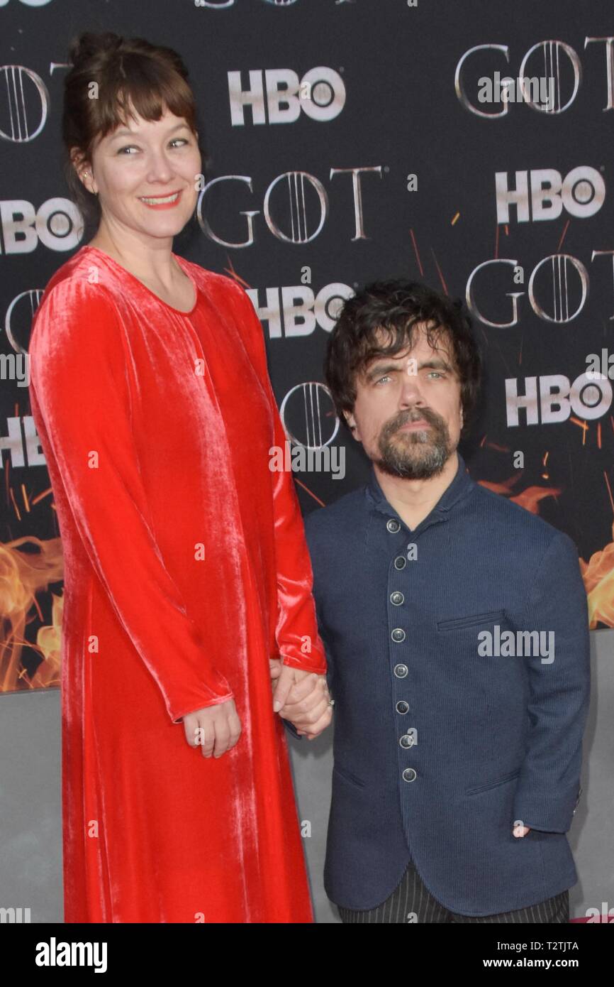 New York, USA. 03rd Apr, 2019. NEW YORK, NY - APRIL 3: Erica Schmidt and Peter Dinklage attend the premire for the final season of 'Game of Thrones' on April 3, 2019 in New York, NY. Credit: Imagespace/Alamy Live News Stock Photo