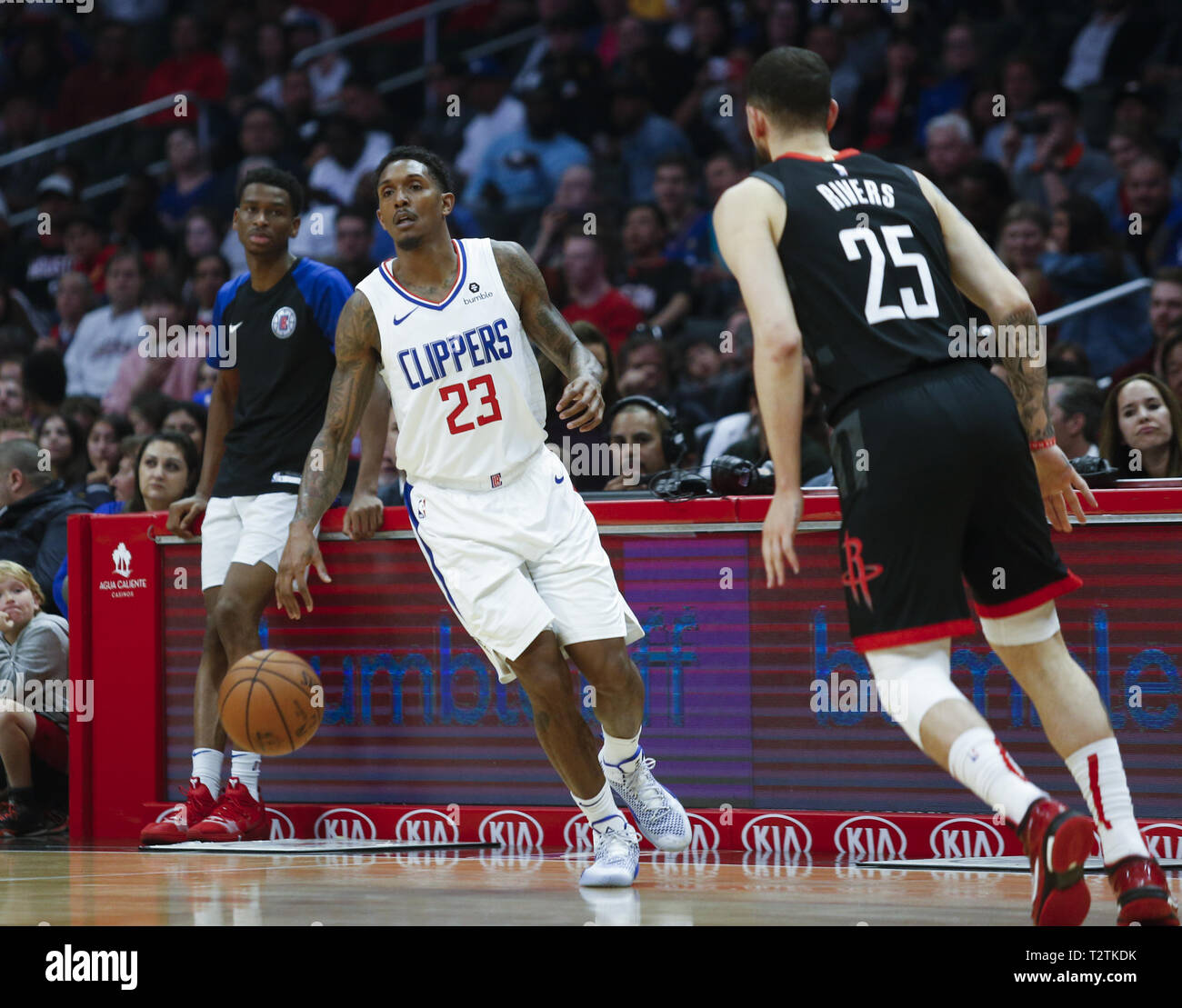 Los Angeles, California, USA. 3rd Apr, 2019. Los Angeles Clippers' Lou  Williams (23) dribbles during an NBA basketball game between Los Angeles  Clippers and Houston Rockets, Wednesday, April 3, 2019, in Los