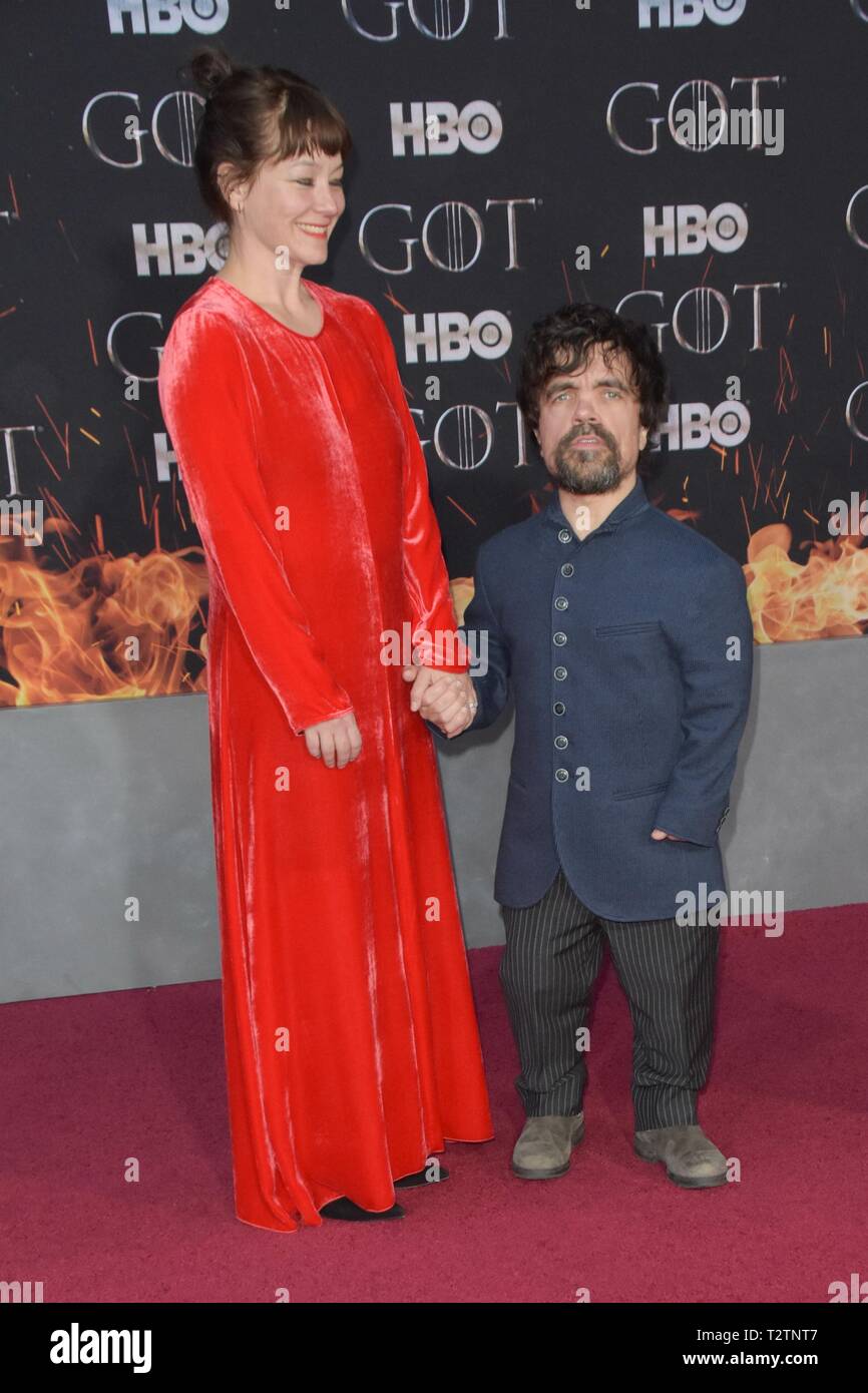 NEW YORK, NY - APRIL 3: Erica Schmidt and Peter Dinklage attend the premire for the final season of 'Game of Thrones' on April 3, 2019 in New York, NY. Photo: imageSPACE /MediaPunch Stock Photo