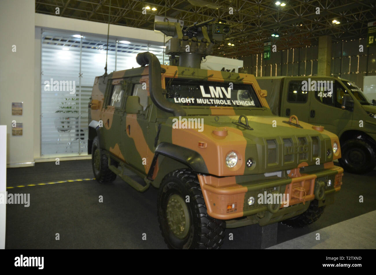 Rio De Janeiro, Brazil. 04th Apr, 2019. Iveco presents LMV vehicle during LAAD Defense &amp; Security International Defense and Security Fair, the largest and most rtant defense and security fair in Latin Ame America. The exhibition brings together manufacturers and suppliers of technologies for the Armed Forces, Special Forces, Police and Managers is held this Thursday (04) in the complex of events and conventions of Riocentro in Barra da Tijuca in the western zone of the city of Rio de Janeiro, RJ. Credit: Luiz Gomes/FotoArena/Alamy Live News Stock Photo